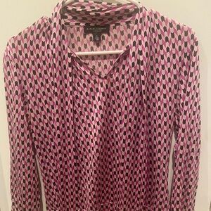 Banana Republic Silk Medium Blouse purple houndstooth tunic women Medium